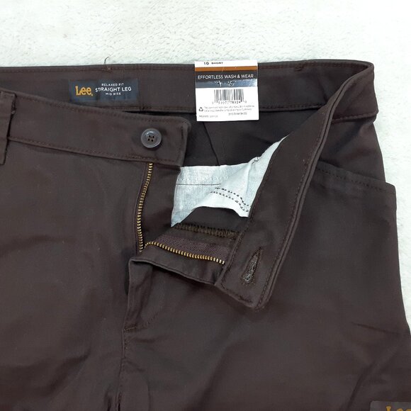 Lee Effortless Wash & Wear Pants 10 Short Relaxed Fit Straight Leg Dk Brown NWT - Picture 7 of 13